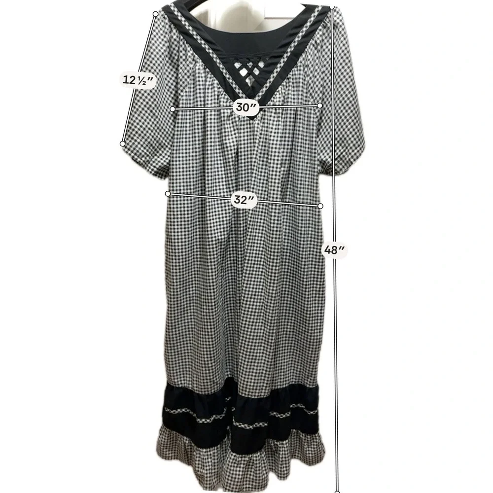 Vintage Womens Gingham Dress 3X Black White Lattice Prairie Southwestern Muumuu